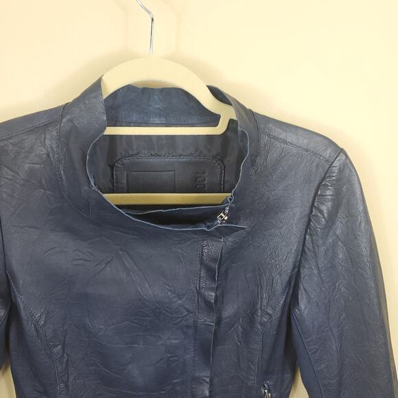 Cigno Nero Blue Leather Moto Jacket Size 36 - Picture 6 of 12